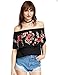 Floerns Women's Ruffle Off Shoulder Rose Embroidery Loose Blouse Top