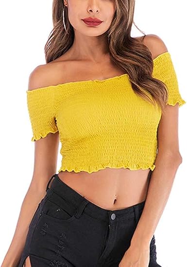 yellow strapless crop top