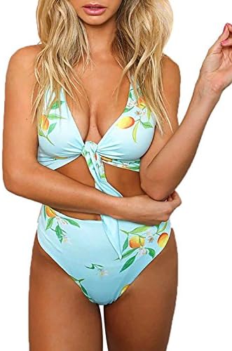 Bikinx Women's Tie Knot Front Floral Bikini Sets High Waisted Bandage Swimsuits