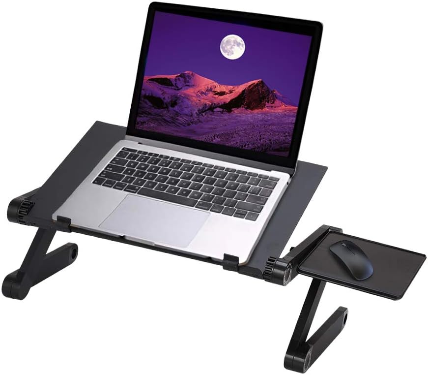 Extra Wide Adjustable Laptop Stand Desk Table with Dual Cooling Fans & Mouse Pad for 17 Inch Notebook, Portable Ergonomic Lap Desk for Working, Reading, Writing, Drawing, Gaming in Bed Sofa Office