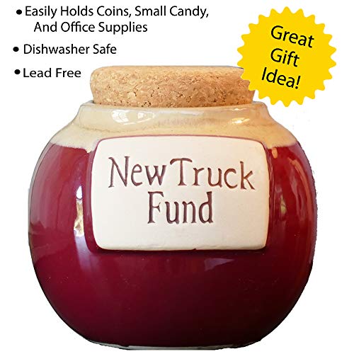 Tumbleweed Cottage Creek Gifts for Men New Truck Fund Ceramic Piggy Bank/Truck Coin Bank Round Jar [White] - Thumbnail 2