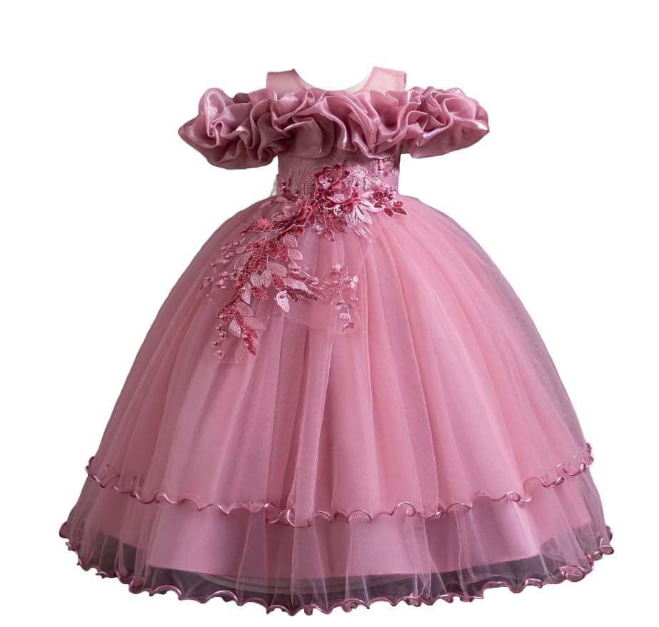 Photo 1 of (see all images) SYUKEKEYA Flower Girl's Long Dress Kids Lace Princess Puff Dress Wedding Birthday Party Dress 