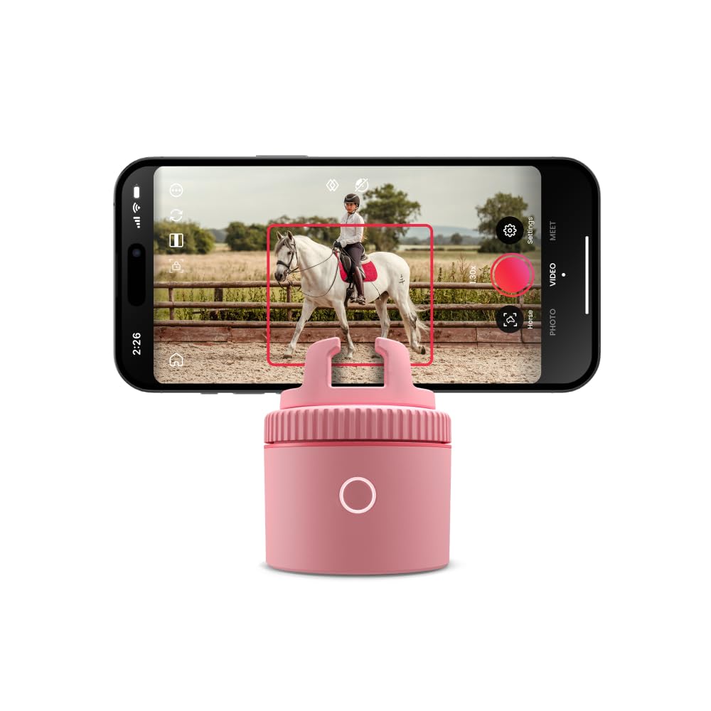 Pivo Equestrian Pod Standalone Auto Tracking Phone Holder, Face, Body & Horse Tracker, 360° Rotation, 6 Speed, Stand for Video Recording (Pink)