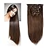 Lovbite Clip in Hair Extensions Real Human Hair Dark Brown 14Inch Straight Hair Clip in Extensions 100g 7Pcs with 16Clips