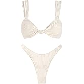 ZAFUL 2025 Cheeky Bikini Sets for Women High Cut Swimsuit Textured Ribbed Bikini Thong Bathing Suit