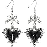 Gothic Heart Earrings for Women Red Black Purple Bow Heart Cross Earrings Dark Vampire Earring Vintage Punk Rock Style Earring Halloween Jewelr Mystic Witch Jewelry Accessories