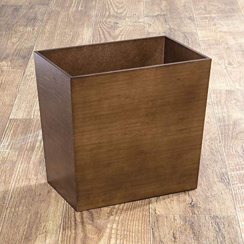 mDesign Rectangular Narrow Wood Trash Can Wastebasket, Small Garbage
