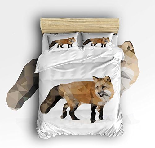 Pretty Lee Bed Set Geometric Low Poly Fox Snow Pattern Printed Bedding Sets Comforter Set 4 Piece Bed Sheets Set(King Size)1 Flat Sheet 1 Duvet Cover and 2 Pillowcases Soft Luxurious Extremely Durable
