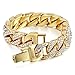 Davieslee Mens Womens Chain Hiphop Iced Out Curb Cuban Gold Plated Bracelet w/ Clear Rhinestones 9inch 23cm