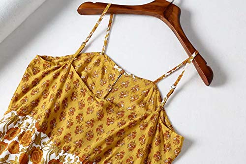 OBERORA Summer Dress for Women Casual Spaghetti Strap Floral Backless Button Up Bohemian Dresses for Women Short