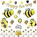 Bee Party Decorations Set - Bee Party Supplies with Happy Bee Day Banner&Cake Topper,Bee Balloons,Bee Cupcake Toppers,Polka Dot Balloons,Yellow&Black&White Balloons for Bee Birthday Party,Baby Show