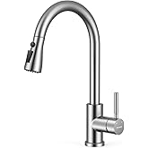 WEWE Kitchen Faucets with Pull Down Sprayer, Leak-Proof Stainless Steel Lead-Free Single Handle 1 Hole for Family Kitchen Commercial Camper Laundry Rv Bar, Brushed Nickel Bar Sink Faucet