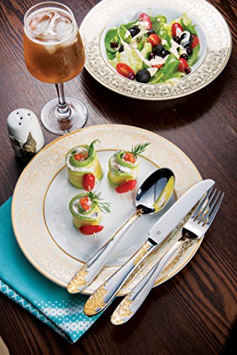 DANIALLI 20-Piece 24K Gold Plated Flatware Set For 4, Modern Imperial Design Silverware Set, 18 10 Stainless Steel Utensils Set of Golden Cutlery, Include Knife/Fork/Spoon, Dishwasher Safe