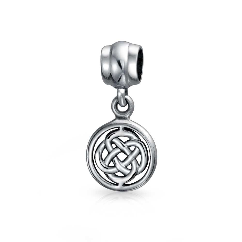 Bling Jewelry Round Disc Celtic Infinity Love Knot Dangle Bead Charm For Women Teen Oxidized .925 Sterling Silver Fits European Bracelet