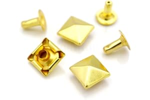 CRAFTMEMORE 100pcs Spike Rivet Pyramid Rapid Rivet Studs Glam Rock Biker Nailheads Leathercraft Decorations (10 MM, Gold)