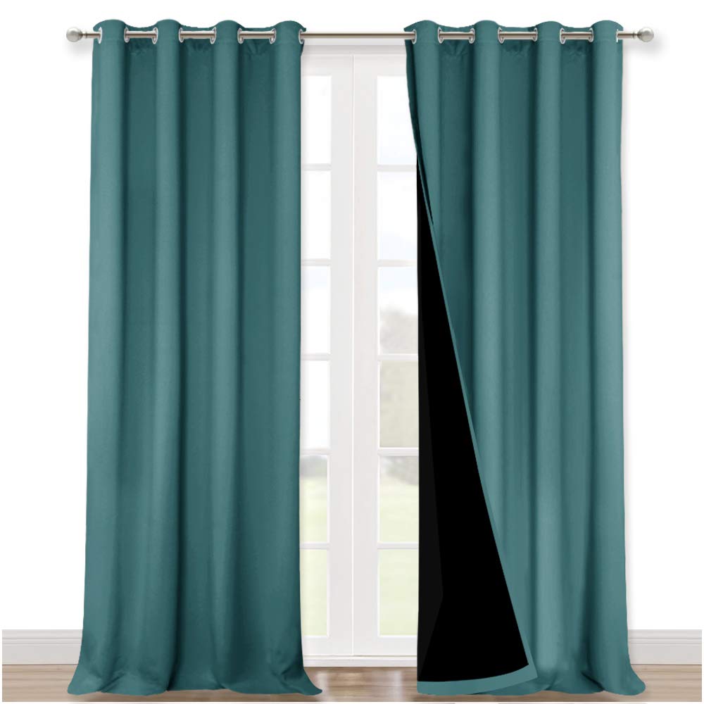 NICETOWN 100% Blackout Curtains 108 inches Long, Noise Reduction Window Treatment Curtains, Thermal Insulated Energy Smart Drapes Draperies for Apartment Decor, Sea Teal, Set of 2, 52 inches Wide Image