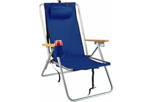 RIO BRANDS Rio Beach Original 4-Position Steel Backpack Chair with Pillow, Hands-Free Beach Chair Backpack for Adults, Navy
