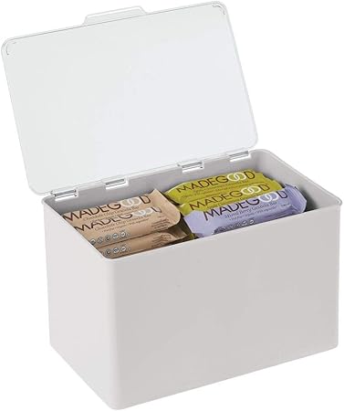 mDesign Caja con tapa para la cocina, la despensa o el despacho – Cajones de plástico sin