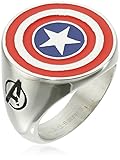 Marvel Comics Men's Stainless Steel Enamel Captain America Ring, Size 10