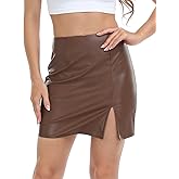 HDE Women's Faux Leather Skirt High Waisted Bodycon Mini Skirt with Slit