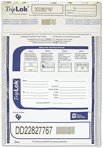 ControlTek TripLok 9" x 12", White, 100 Bags, Tamper-Evident Deposit Bags for Cash Handling & Valuables, Moisture, Heat and Cold Sensitive Ink, Tear-off receipt + Large Barcodes 585032