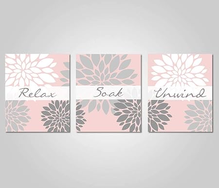 Leoner22art Bathroom Wall Art Blush Pink Grey Bathroom Decor Relax Soak Unwind Blush Grey Gifts Gift Amazon Co Uk Kitchen Home
