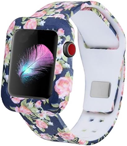 XiangMi Soft Protective Case with Strap Bands for Apple Watch/iWatch Series 3 Series 2 Sport Edition,Silicone Rubber Watch Case Strap Bracelet for iWatch All Models