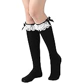 WJIAAA Lace Knee High Socks Cute White Knee High Socks Women Girl Bow-knot Sock Soft Princess Loli Wear Dating Dance