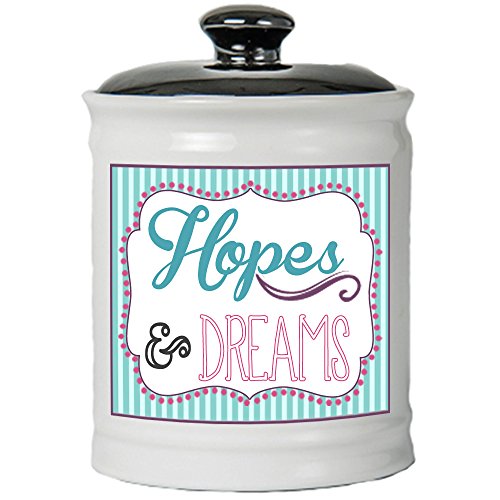 Tumbleweed - Hopes and Dreams - Round White Ceramic Jar with Black Lid - Blessings - Hope - Dream - Coin Bank Jars