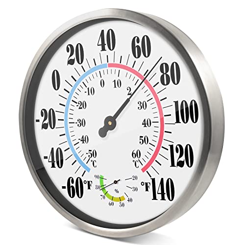 12'' Outdoor Thermometer Large Numbers, Outdoor Decorative Thermometer