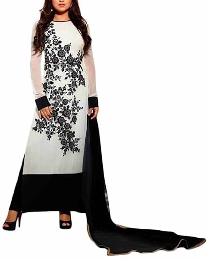 Shoppershopee Womens Georgette Unstitched Dress Material (White)