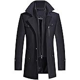 INVACHI Men's Trench Coat Wool Blend Single Breasted Peacoat Thermal Business Winter Coat with Removeable Collar