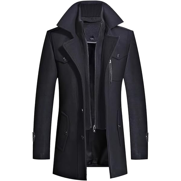 JEKE-DG Men's Winter Warm Wool Coats Slim Fit Single Breasted
