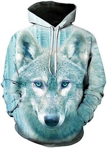 HiRosy Unisex Cool Realistic 3D Digital Print Pullover Hoodie Hooded Sweatshirt For Men For Women (Wolf B, Large/X-Large)