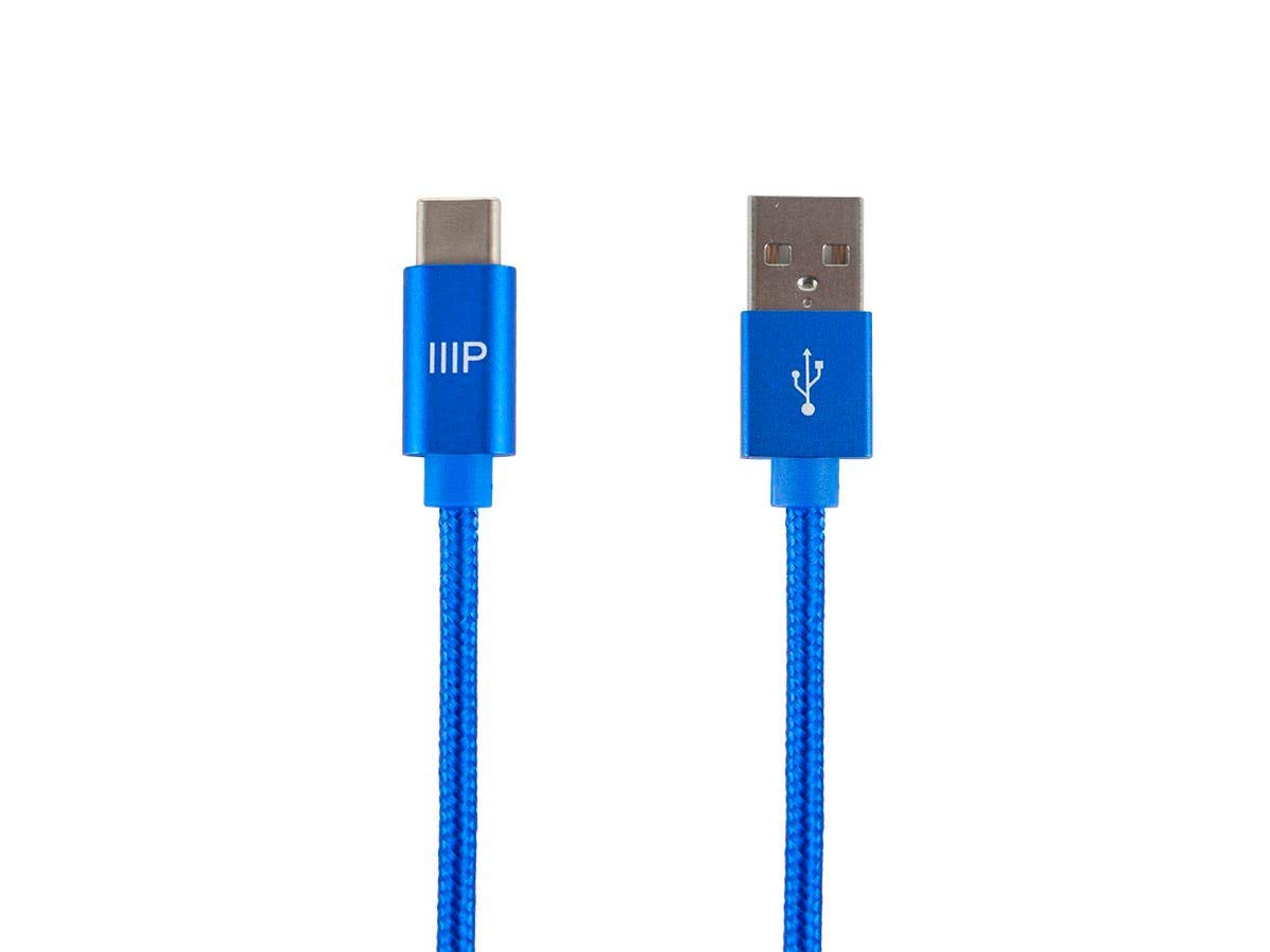 Monoprice USB 2.0 Type-C to Type-A Charge and Sync Nylon-Braid Cable - 6 Feet - Blue, Fast Charging, Aluminum Connectors, Stay Synced - Palette Series