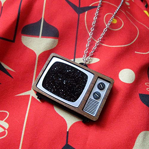 Retro CRT TV Broadcast SMPTE Color Test or Static Detailed Pendant Necklace, Twilight Zone, Classic Television Mod Jewelry - Thumbnail 7