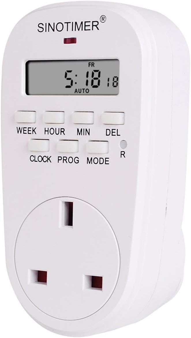 SINOTIMER Weekly 7 Days Programmable Digital Timer Switch Socket Outlet Plug-in Time Control for Electric Appliance UK Plug(Color:White)