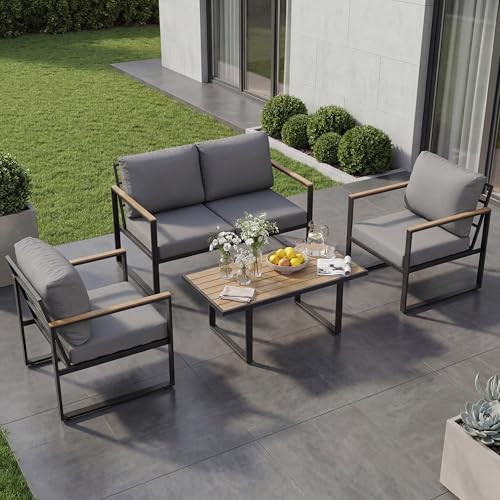 Garvee Outdoor Patio Furniture Set, 4-Piece Outdoor Conversation Sofa Set, Lawn…