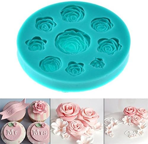 Baifeng 9-Cavity 3D Rose Flower silicone baking forms Fondant Cake Chocolate Soap Sugar Craft Mold Mould Cutter Silicone Tools DIY Cupcake - 10 10 1.5cm