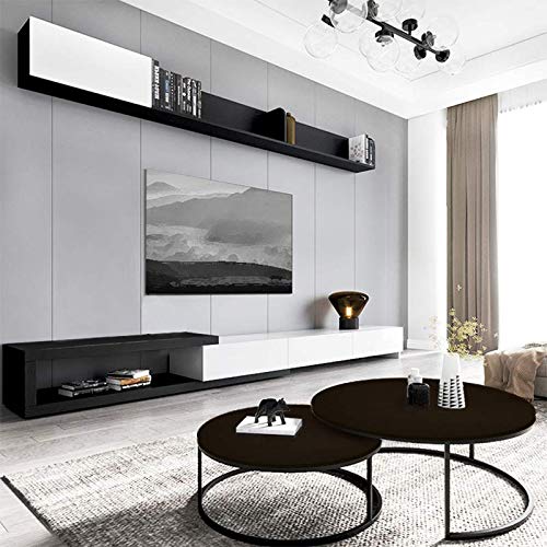 Jerry & Maggie - 2 Round Tea Table Coffee Table Desk Sets | Jet Black - Twin Sets Multi Function Wood & Steel Living Room Home Decor Polished Surface Overlapping Ending Tables Cocktail Table - Thumbnail 2