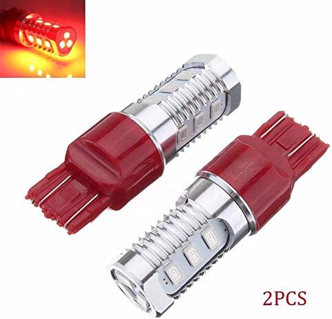 HonsCreat A pair 7443 Bright Red 2835 Flash Strobe Rear Safe Alert Brake Tail Stop 12-LED Lights Bulbs