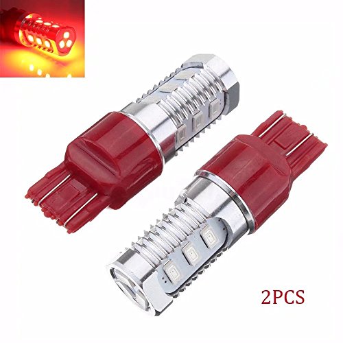 HonsCreat A pair 7443 Bright Red 2835 Flash Strobe Rear Safe Alert Brake Tail Stop 12-LED Lights Bulbs