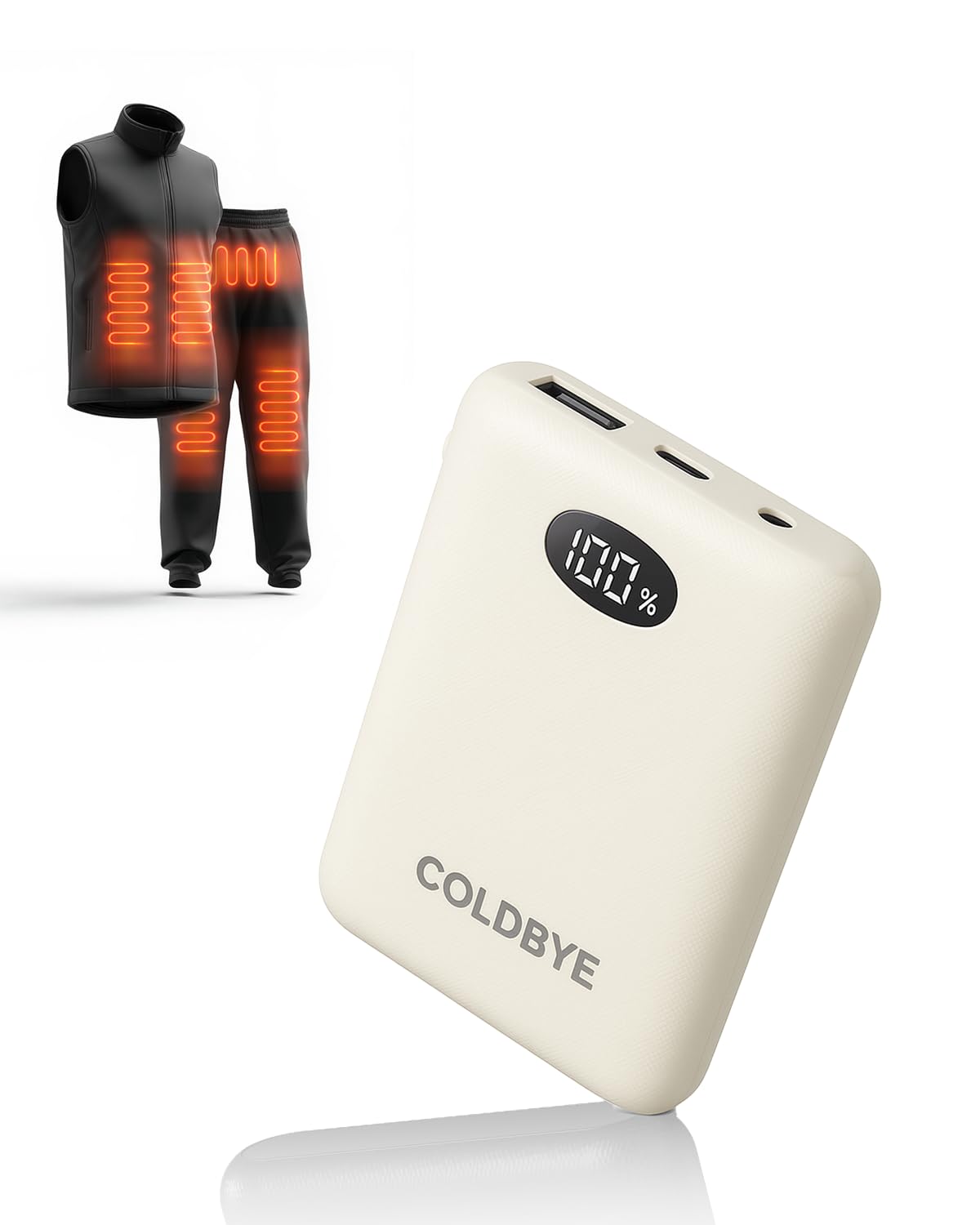 ColdBye 7.4V/5V Battery Pack for Heated Vest, Ultra-Small 10000mAh Power Bank for Heated Jacket with LED Display Compatible with Major Heated Clothing Brands