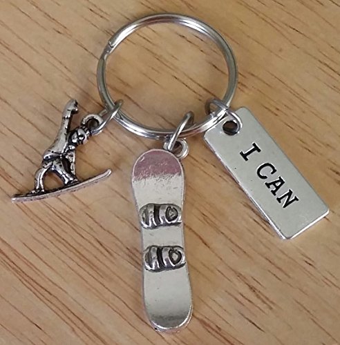 Snowboard keychain, Snowboarder keychain, Snowboarding keychain, I Can keychain, Snowboard key ring, Snowboarder key ring