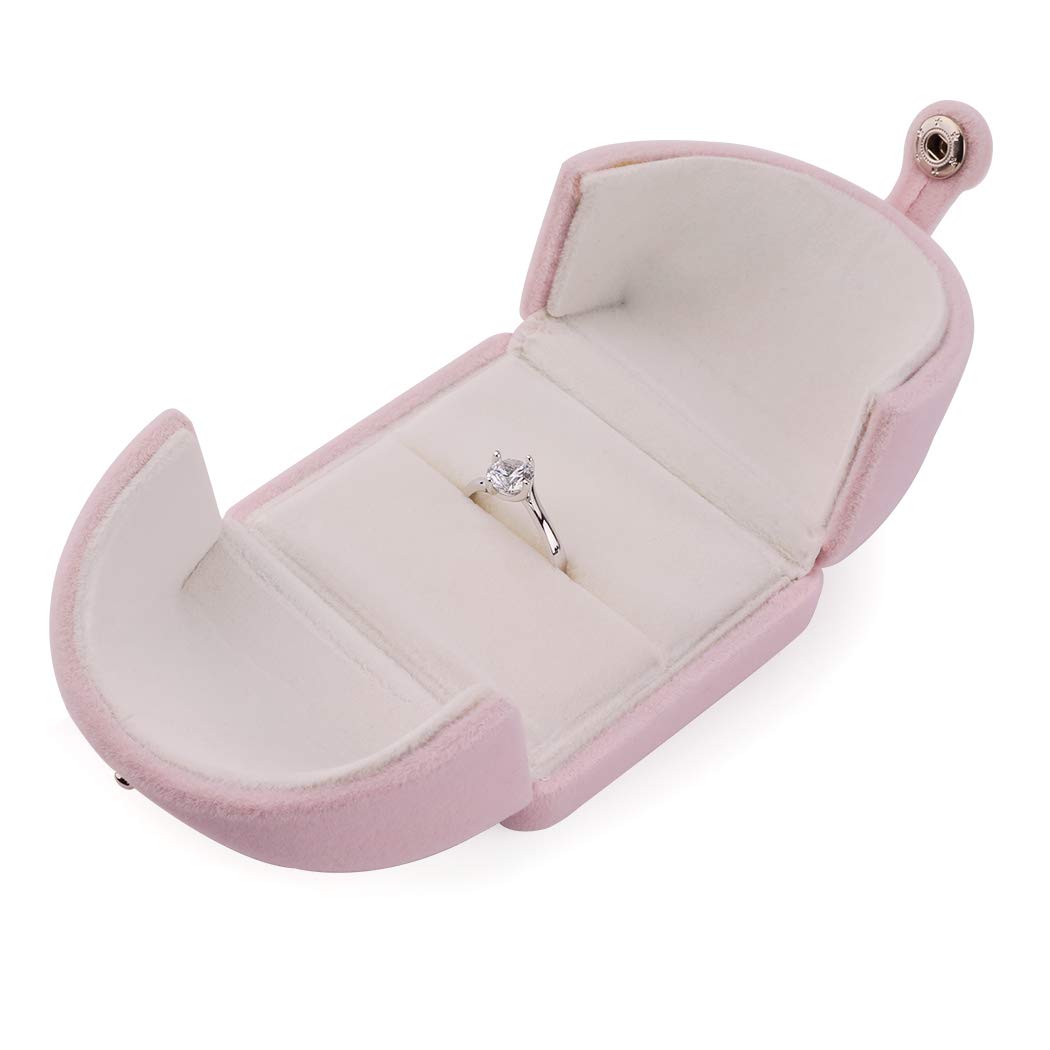 iSuperb Pink Ring Boxes with Button, Velvet Jewelry Box Flannel Jewelry Organizer Christmas Gift Packing Boxes for Necklace Pedant Earring Birthday Anniversary Wedding Valentine's Day