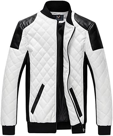 Men's New Autumn & Winter Leather Jacket Motorcycle Bomber Jacket Coat Plus Size (US:M(Asia Tag XXL), White)