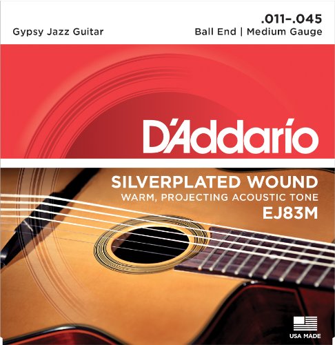D'Addario EJ83M Gypsy Jazz Acoustic Guitar Strings, Ball End, Medium, 11-45