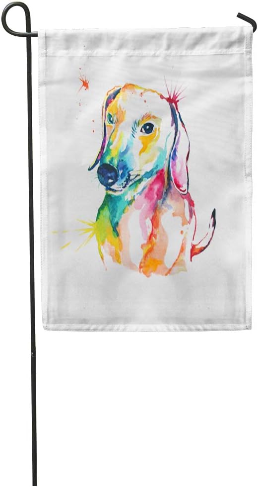 Semtomn Seasonal Garden Flags 28" x 40" Animal Dachshund Hand Watercolor of Dog Bassotto Companion Cute Dash Outdoor Decorative House Yard Flag