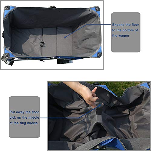 Eurmax Sports Collapsible Sturdy Steel Frame Garden Carts on Wheels Utility Beach Wagon Cart with Big Wheels，Bonus 8x8Ft Picnics Mat (Blue & Gray) - Thumbnail 6