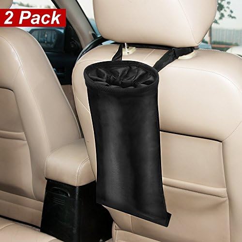 Yooyee Car Backseat Headrest Trash Bags, 2 Pack Hanging Car Garbage Can Container Washable Leakproof for Travelling, Outdoor, Vehicle Use (Black)